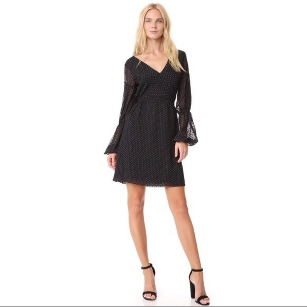 Club Monaco Jowdie Classic Black Sheer Sleeves Polka Dot Wrap Dress Size 2